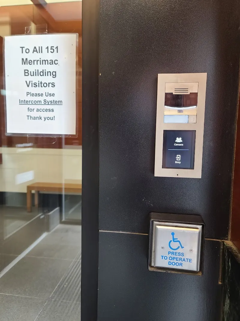 Intercom system at entrance of Recovery Research Institute, a sober living home in Boston.